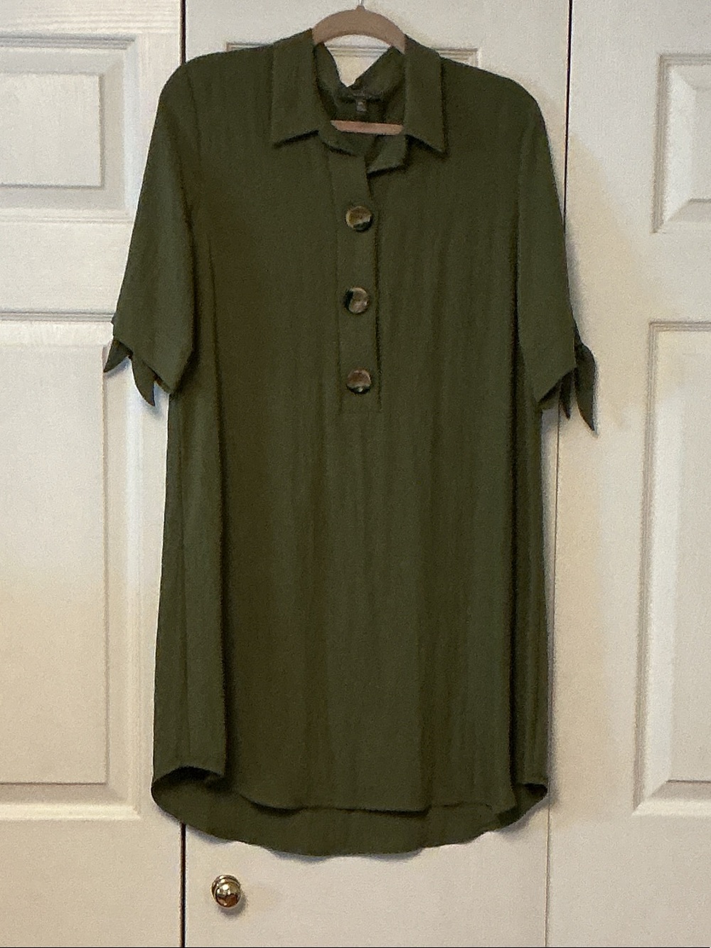 Luxology Olive Green Short-Sleeve Button Placket Shirt Dress